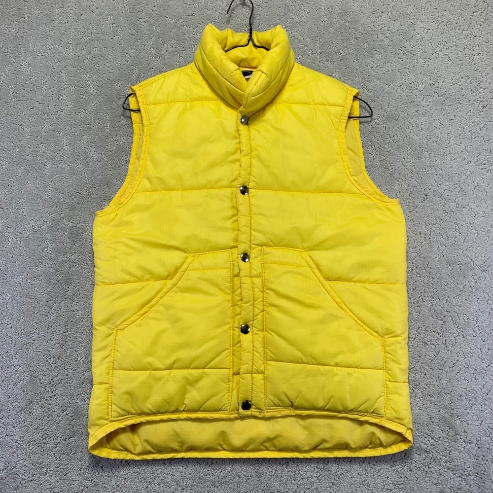 Vintage 60s 70s Columbia Sportswear Puffer Vest Jacket XS Yellow Outdoor Zip‎ Up